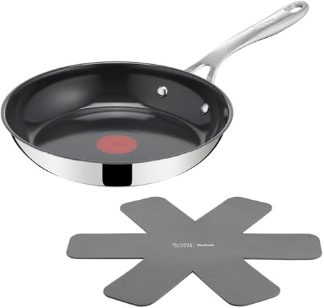 Jamie Oliver by TEFAL Direct Cook Bratpfanne 24 cm, inkl. Pfannenschoner, antihaftbeschichtete Keramikoberfläche, langlebige Versiegelung,Thermo-Signal, für alle Herdarten, Edelstahl, H880S234