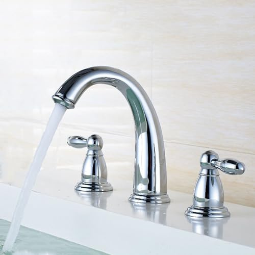Wasserhahn Bad Armatur für Waschbecken Badezimmer 3 Loch Waschtischarmatur Chrom Zweihebel Waschtischarmaturen Messing Waschtischarmaturen Warm und Kaltwasser