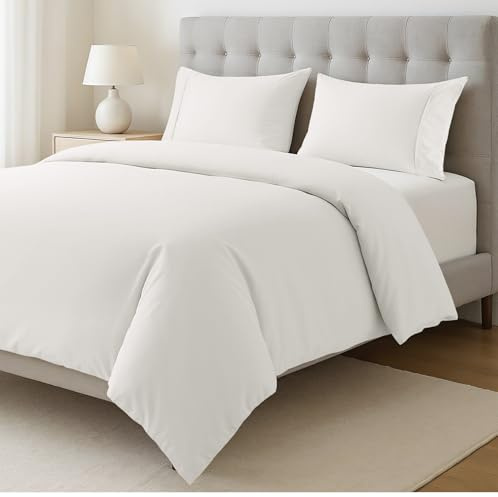 Lane Linen 100% Cotton Single Duvet Cover Set White - Pre-Washed, Eco-Friendly, Percale Weave Bedding - Lightweight, Breathable Quilt Cover with Button Closure, 2 Piece Set