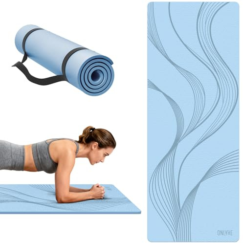 Yoga Mat Extra thick 8mm Exercise mat, Soft Lightweight TPE Fitness Mat with strap, High Elasticity, Anti-fatigue,non-slip mat for Women, Yoga, Camping, Travel, Gym & Outdoor | 72L x 0.32Th (Blue, Widen(26 inch))