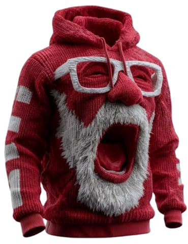Generisch Maglione invernale da uomo, caldo, a maglia grossa, casual, oversize, moderno, alla moda, con cappuccio, vestibilità normale, morbida, leggera, con cappuccio, O rosso., L