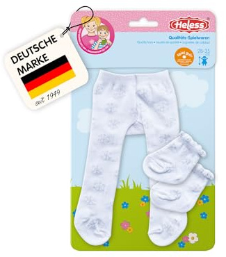 Heless 4781 - Collants avec Chaussettes pour poupée, Blanc avec Cristaux de Glace argentés, Taille 28-35 cm