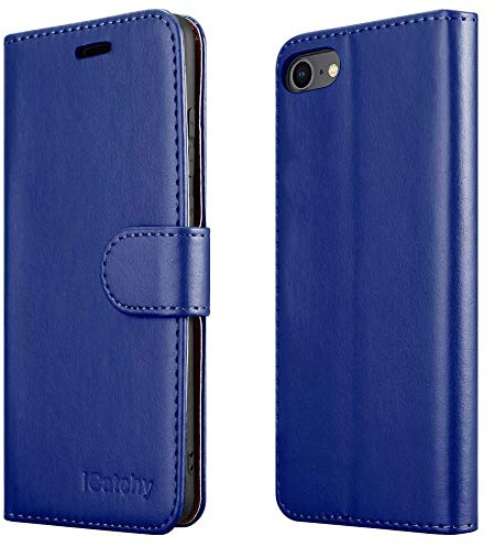 iCatchy Wallet Case for iPhone SE 2022/2020, iPhone 7/8, Flip Leather Folio Cover with Card Holder Kickstand Magnetic Closure Shockproof Protective Case 4.7 inch (Blue)