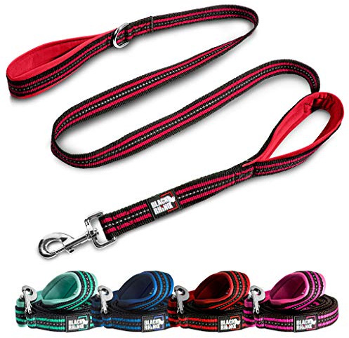Black Rhino Dog Leash - Heavy Duty - Medium & Large Dogs | 5ft Long Leashes | Two Traffic Padded Comfort Handles for Safety Control Training - Double Handle Reflective Lead - (5 Ft, Red/Bl)