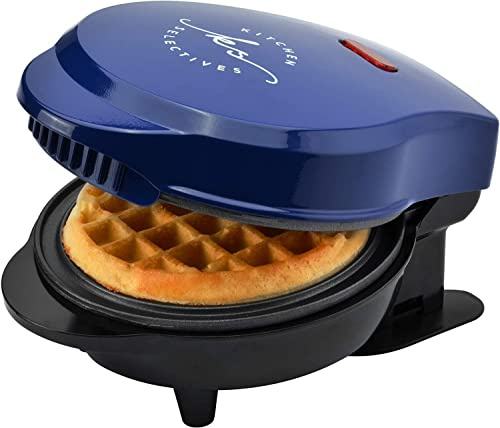 Kitchen Selectives Mini Waffle Maker By Select Brands - Classic Waffle Iron for Traditional, Savory or Dessert Waffles - Features Non-Stick Coating - 4 Mini Waffles, Cobalt Blue