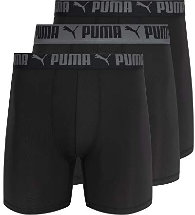 PUMA Men's 3 Pack Athletic Fit Boxer Briefs, Castlerock, L