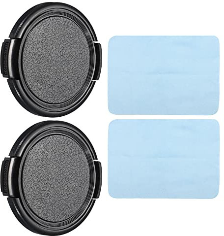 PATIKIL Camera Lens Cap, 2 Pack Sides Pinch Front Lens Cover with Microfiber Cleaning Cloth for 49mm Thread Universal DSLR Lenses, Black for Nikon, for Fujifilm, for Pentax, for Leica