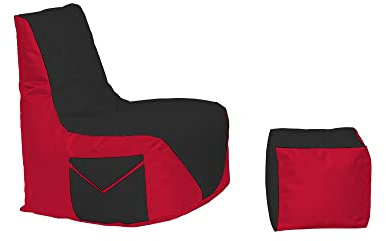 Momiralland Komfort Sitzsack XL - XXL mit Hocker Sitzkissen BodenKissen Sessel In- & Outdoor geeignet Gaming Sitzsack für Erwachsene und Kinder (Rot – Schwarz, XL - Durchmesser 75 cm)