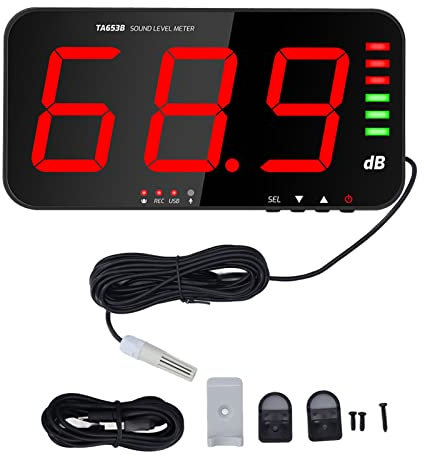 13in Großer LED Digitaler Schallpegelmesser 30dB-130dB Dezibel Messer DC5V 1A Micro USB Digital Dezibel Messgerät mit Alarm, dB Messgerät für Klassen Zimmer Studio Home Factory