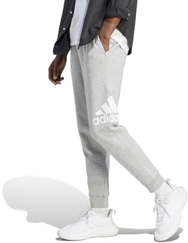 Adidas Uomo Essentials Fleece Tapered Cuff Big Logo Pants, Medium Grey Heather, XS