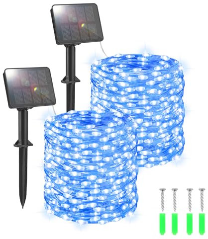 FFZZKJ Solar Lights Outdoor Garden Waterproof Total 240LED 12Mx2 Pack Outdoor Solar Lights for Garden Patio Balcony Terrace Veranda Tree, Blue