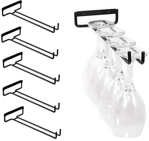 ABRVUAHM 5 Pack Wine Glass Holder, Black Under Cabinet Rack, Stemware Hanging Rack for Cabinet and Bar 30cm