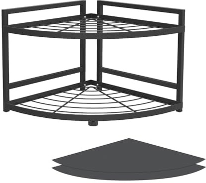 HUIJIN 2-Tier Kitchen Shelf Corner Shelf Pot Rack Bathroom Counter Organiser Cabinet Corner Storage Shelf Spice Rack Under Sink Organize (H30/W40) CM