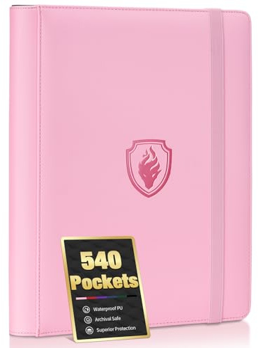 Premium 9 Pocket Card Binder for 540 Cards, Fabmaker PU Cover Trading Card Binder, Sturdy Card Collection Album, Sleek Card Holder Folders for Game Cards & Sports Cards, Pink