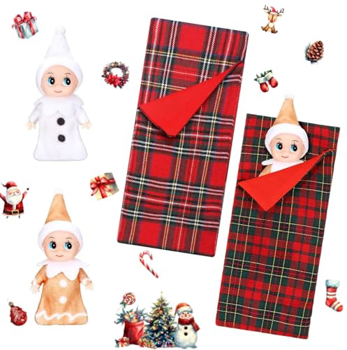 Accessoires Lutin de Noel, 2 Pièces Poupée Lutin de Noel, 2 Pièces Sac de Couchage Elfe de Noël, Décorations de Poupée Elfe de Noël pour Enfants, Cadeaux de Noël (Blanc et Jaune)