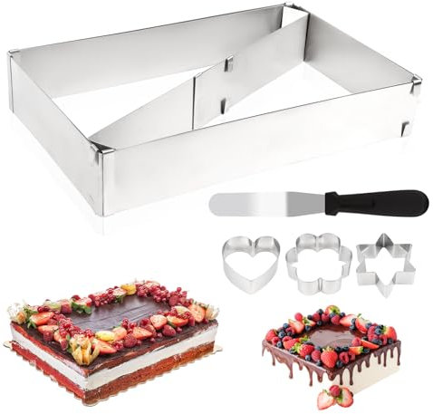 Telaio da forno regolabile, rettangolare, 5 cm, in acciaio inox con divisore, spatola, per torte a strati, torte multistrato, facile da usare, lavabile in lavastoviglie