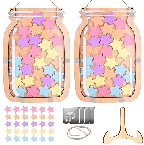 Kiswleon 2 Stück Belohnungsglas mit 60 Sternen,Bkinder für das Verhalten von Kindern,Belohnungsglas Magnetisch,Belohnungstafel Kinder für Lehrerbedarf Klassenzimmer Schulen und Familien