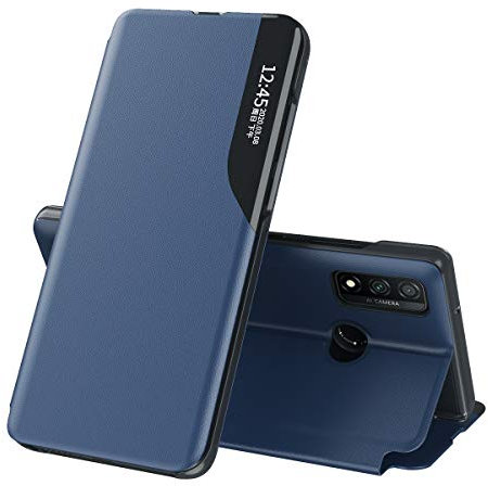 SIYOPINPFY Coque pour Huawei P Smart Z Etui, Etui Fenêtres Transparentes intelligentes + Étui à Rabat Cuir PU Housse de Protection Anti-Chutes Antichoc Coque pour Huawei Y9 Prime 2019 Bleu QHC