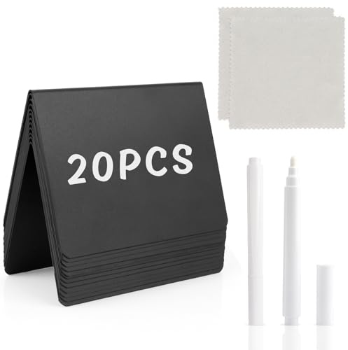 Lot de 20 tableaux noirs, étiquettes de prix, présentoirs de table, en forme de A, avec 2 craies, panneaux réservés pour la restauration, étiquettes pour buffet de restauration, cartes de table de