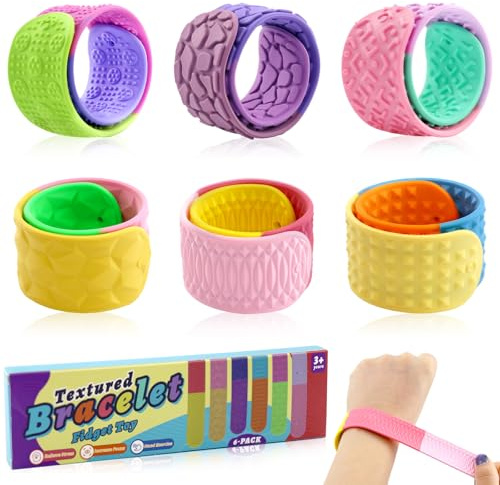 HA BIN Pulseras Sensoriales Anti-Estrés para Niños y Adultos - Juego de 6 Pulseras de Silicona con Diferentes Texturas - Juguetes Fidget para Aliviar la Ansiedad - Ideal para Clase, Oficina y Regalo