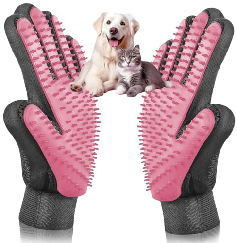 KIRZAX 1 Paire Gant de toilettage pour Animaux de compagnie, Gants Chat en Silicone,Gant Efficace pour Enlever les poils D'animaux Domestiques, pour Brossage, Massage et Récupération des Poils(Rose)