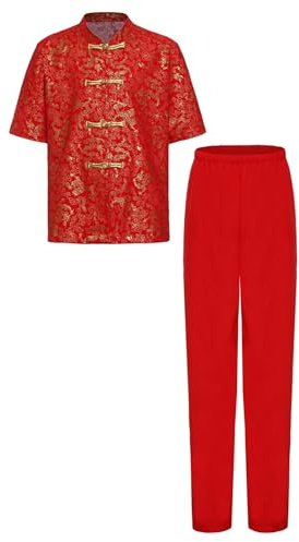 Sywiyi Kids Boys Traditional Embroidered Kung Fu Uniform Loose-Fit Athletic Outfit for Martial Arts Red-C 15-16 Years