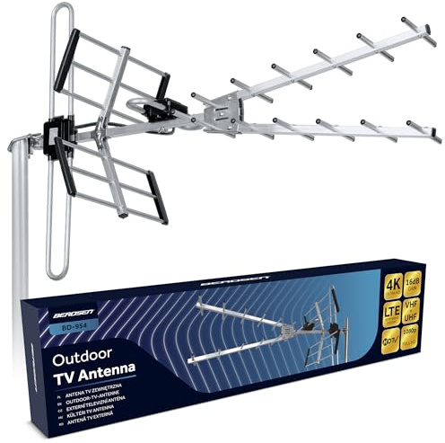 Berdsen DVBT2 Antenna con amplificatore interno 16 dB - Portata fino a 80 km - Antenna esterna esterna esterna - Filtro LTE - Full HD Ultra HD 4K