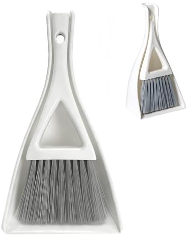 BSMstone Dust Pan Broom Brush Dustpan -Mini Broom and Dustpan Combo Set, Handheld Sweeper Cleaning for Tables, Keyboards, Guinea Pig Cage, and Cat Litter, etc. (White)