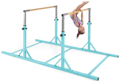 COSTWAY Sbarre Parallele Ginnastica per Bambini, Barre Doppie Ginnastica per Casa con Altezza Regolabile a 13 Livelli e Larghezza Regolabile a 6 Livelli, per Bambini 3+ Anni, Portata 160kg