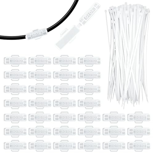 Lot de 50 étiquettes de câble transparentes étanches avec 50 serre-câbles en nylon, clip d'étiquetage de câble réutilisable, marquage de câble de 31 mm, pour le marquage