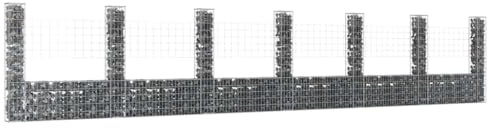 Cestino per gabbioni a forma di U con 7 colonne in ferro, 740 x 20 x 150 cm, per progetti di giardinaggio e paesaggistica come robusto muro di supporto e frangivista in materiale resistente alle