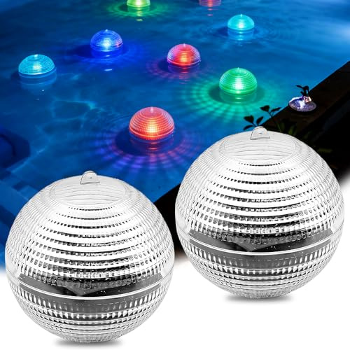 SGZIOO Solar Schwimmkugel, 2 Stück Solar schwimmende Poolbeleuchtung mit 7 Farbwechsel, IP65 Wasserdichte Pool Lichter Schwimmend, LED Schwimmende Solarleuchten für Deko von Schwimmbädern, Hofstraßen