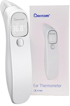 Berrcom Termometro Fronte e Orecchio Termometro Febbre Infrarossi Senza Contatto Termometro Neonato Digitale con Allarme Febbre, Lettura Istantanea, Interruttore °C/°F