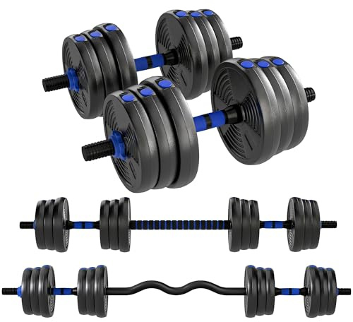 SPORTNOW Kit Haltères Musculation Réglables 25 kg 3 en 1 Bleu et Noir