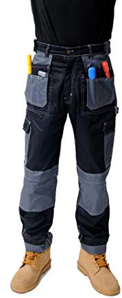 GRS Multi Pockets Mens Combat Cargo Work Trousers with Knee Pad Pockets, Black, 50 Waist - Short