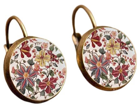 Damen vintage Blumen Ohrringe Brisuren hängend Klapp-Ohrhänger mit 16mm Glas-Cabochon Motiv bronze-farben handmade handgemacht in Geschenk-box möglich