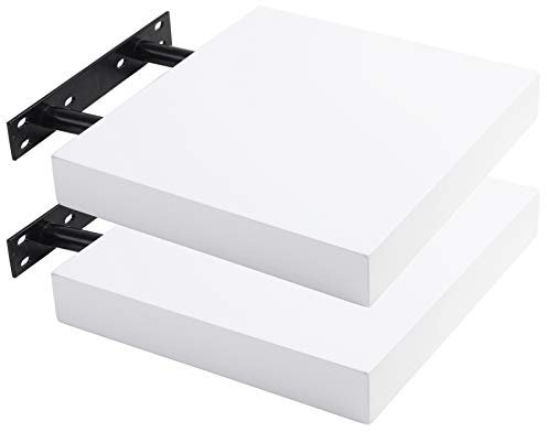 Lestarain Wandregal, 25x23x3.8cm 2er-Set MDF-Wandboard Schweberegal Holz Hängeregal DVD CD Regal Wall Shelf Für Küche Wohnzimmer Schlafzimmer Weiß
