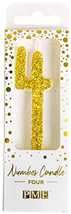 PME Cake Birthday Candle | Gold Glitter Number 4