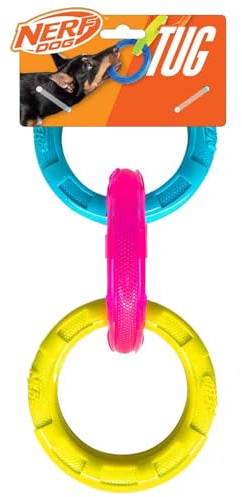 Nerf Dog 10.5in TPR 3-Ring Tug Dog Toy - Blue and Pink and Yellow