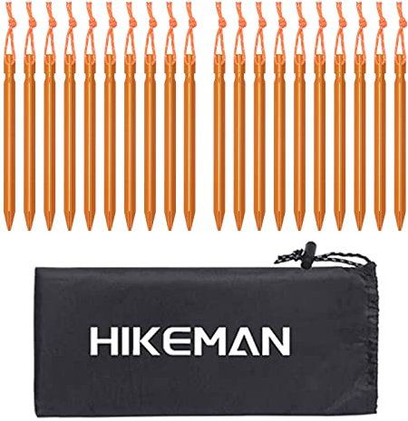 HIKEMAN Zeltheringe aus Aluminiumlegierung mit Kordelzug - 20 Stücke Camping Zelthering Tasche für Outdoor-Camping, Reisen, Wandern, Strand, robust(Gold)