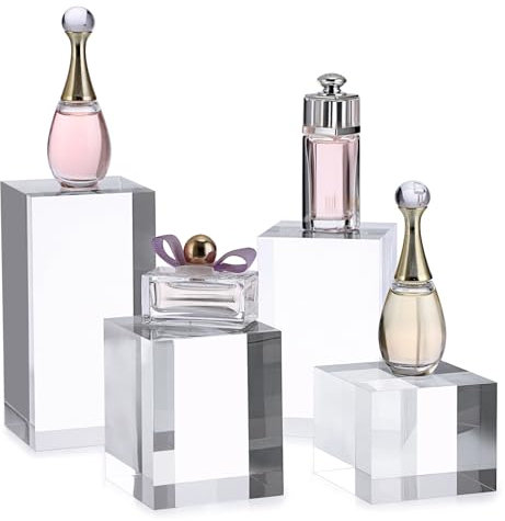 BTSKY 4pcs cubic acrylic display holders - blocchi espositivi solidi quadrati trasparenti, oggetti di scena per foto, oggetti di scena per foto, supporto per collezione di gioielli