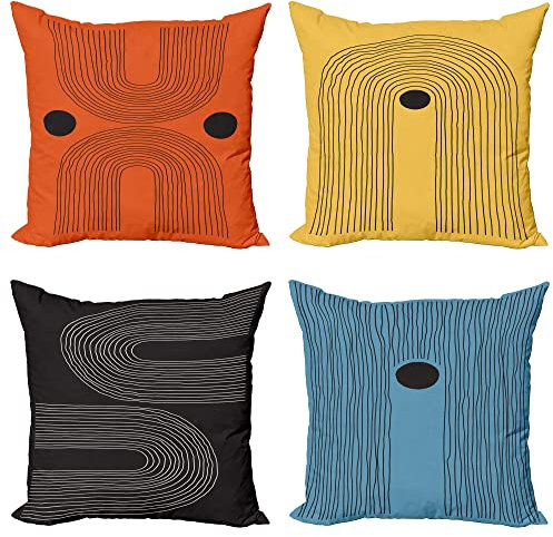 ABAKUHAUS Abstrakte Kunst Dekokissen Kissenbezug 4er Pack, Geometrische Linie Ovale Modern Accent Doppelseitiger Digitaldruck, 45 cm x 45 cm, Verbranntes Orange und Senfblau