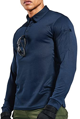 MIER Men's Outdoor Performance Tactical Polo Shirts Long and Short Sleeve, Moisture-Wicking, Dark Blue, X-Large