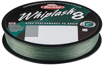 Berkley Whiplash8, Línea de Pesca, Superline, Pesca de Depredadores, Lucio, Perca, Zander, Trucha, Unisex, Verde Musgo, 0.18mm, 23.3 kg, 51 LB, 165 yd