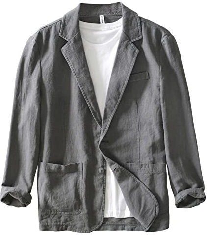 Icegrey Sakko Herren Baumwoll Leinen Regular Fit Schalkragen Anzugjacke 2 Knopf Jacke für Hochzeit Freizeit, Grey, XXL