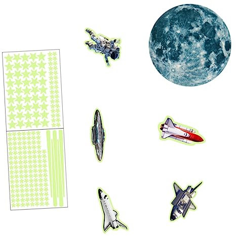 Toyvian 1 Satz Fluoreszierende Aufkleber Für Kinderzimmer Wandtattoo Für Jungenzimmer Wandtattoo Planeten Mond-sterne-aufkleber Pädagogisches Wandtattoo Universum Pvc Karikatur