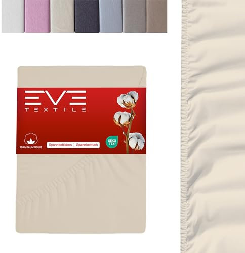 EVE Textile® Spannbettlaken 1er Set 180x200 cm Creme; Spannbetttuch Bettlaken Spannlaken; Jersey Laken Betttuch für Boxspringbett & Matratze; Waschbar bis 60 Grad; Weich & Allergikerfreundlich