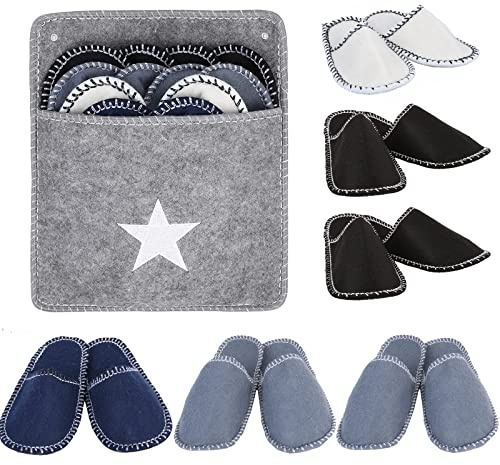Fiorky 6 Paia di Pantofole Usa e Getta in Feltro Unisex Antiscivolo con Punta Chiusa 3 Misure Pantofole per Ospiti