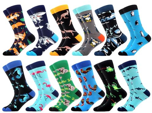 WeciBor Bunt Lustige Herren Socken, 12 Paar Mehrfarbig Tier, Größe 43-46