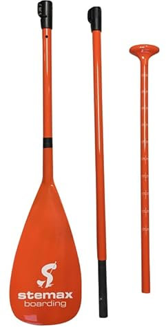 Stemax Carbon-/Fiberglas 3-teilig verstellbares SUP Paddel für SUP-Board Surfboard Stand up Paddle (Farbe: Orange)